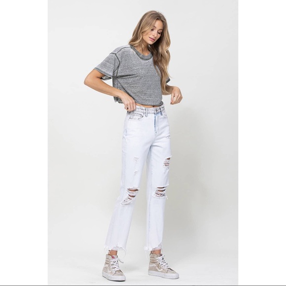 PRICE DROP Calliope Super High Rise Straight Crop Blocking Detail Jeans - Picture 10 of 14